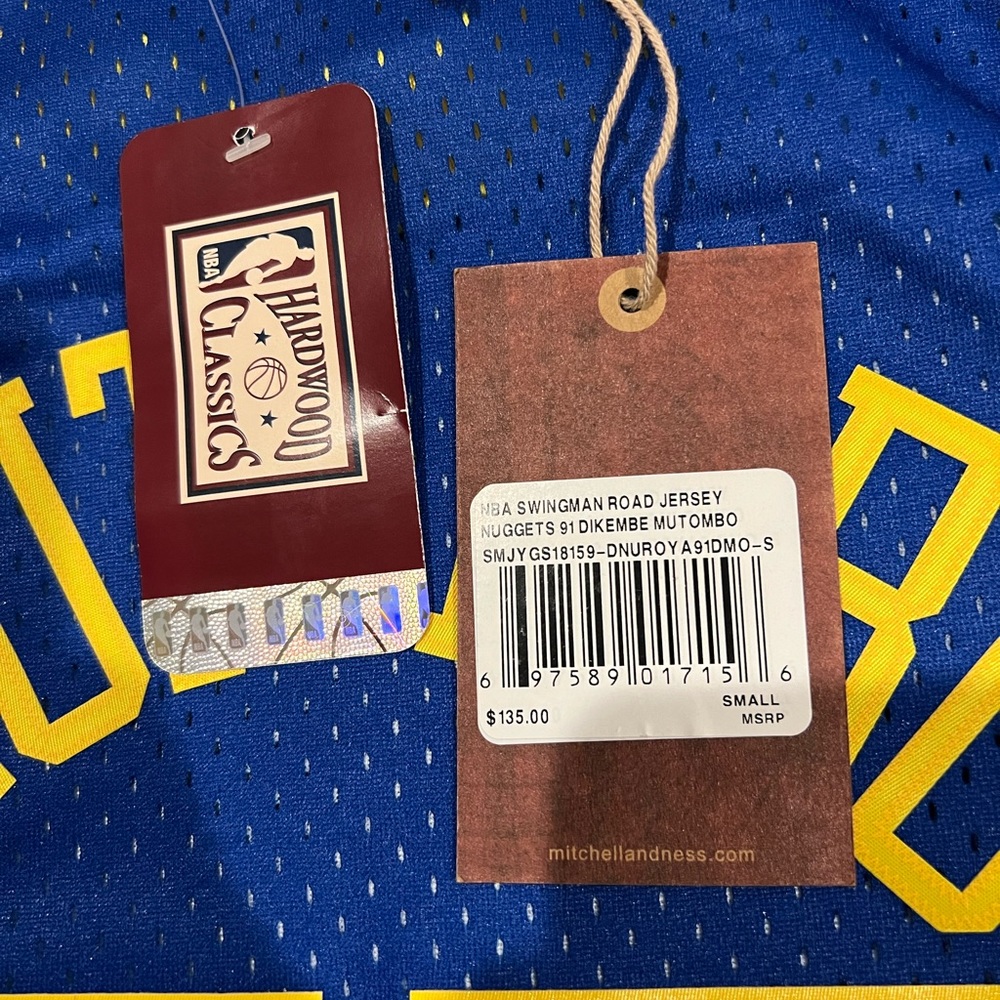 Mens Mitchell & Ness NBA Swingman Road Jersey Nuggets 91 Dikembe Mutombo - Picture 3 of 3